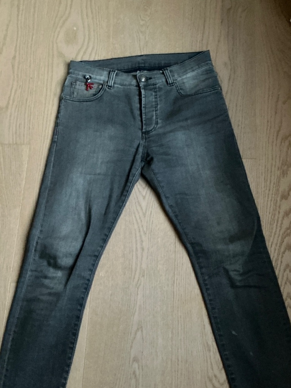 Isaia Slim Straight Washed Grey Jeans